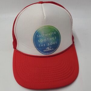 O'Neill Hat Snapback Trucker Mesh Red White Saltwater Soothes The Soul Surf Men